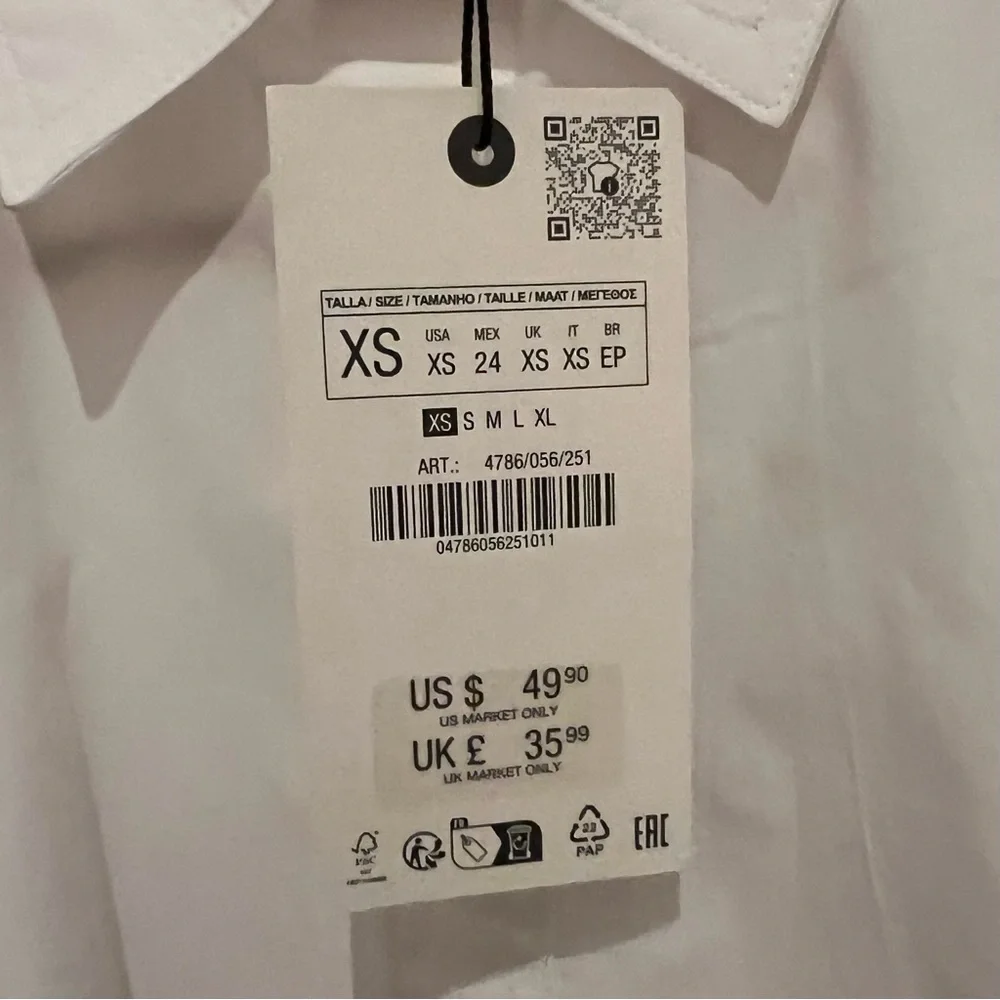 NWT Zara Poplin White Short Sleeve Button Up Shirt Size XSmall - Picture 6 of 6